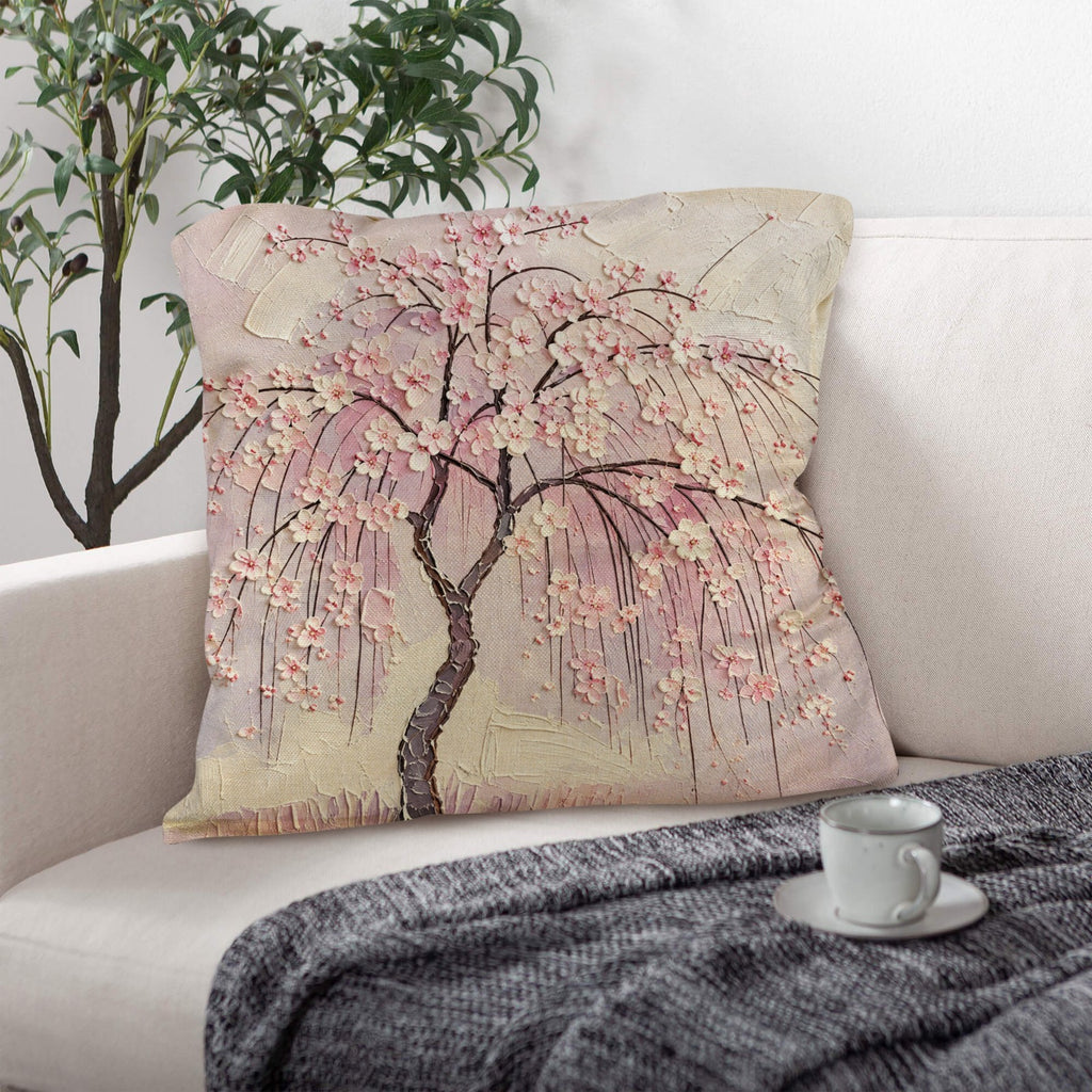 A Rich and Rich Cherry Blossom Tree Linen 18 x 18 inch Pillow with Pillow Core - Rich and Rich Homeopportunities