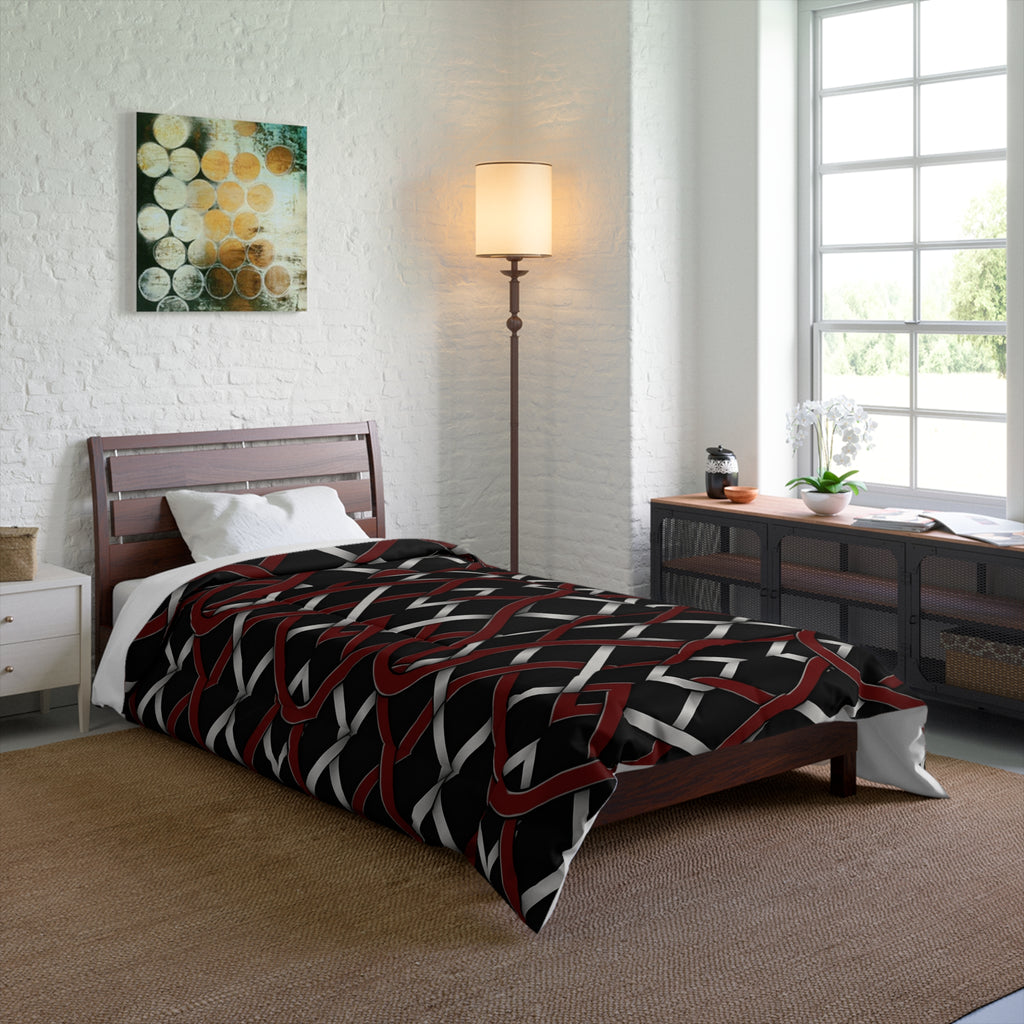 Rich and Rich Red and Gray Modern Geometric Comforter on bed in stylish bedroom
