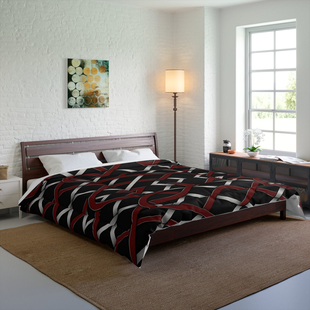 Rich and Rich Red and Gray Modern Geometric Comforter on bed in stylish bedroom