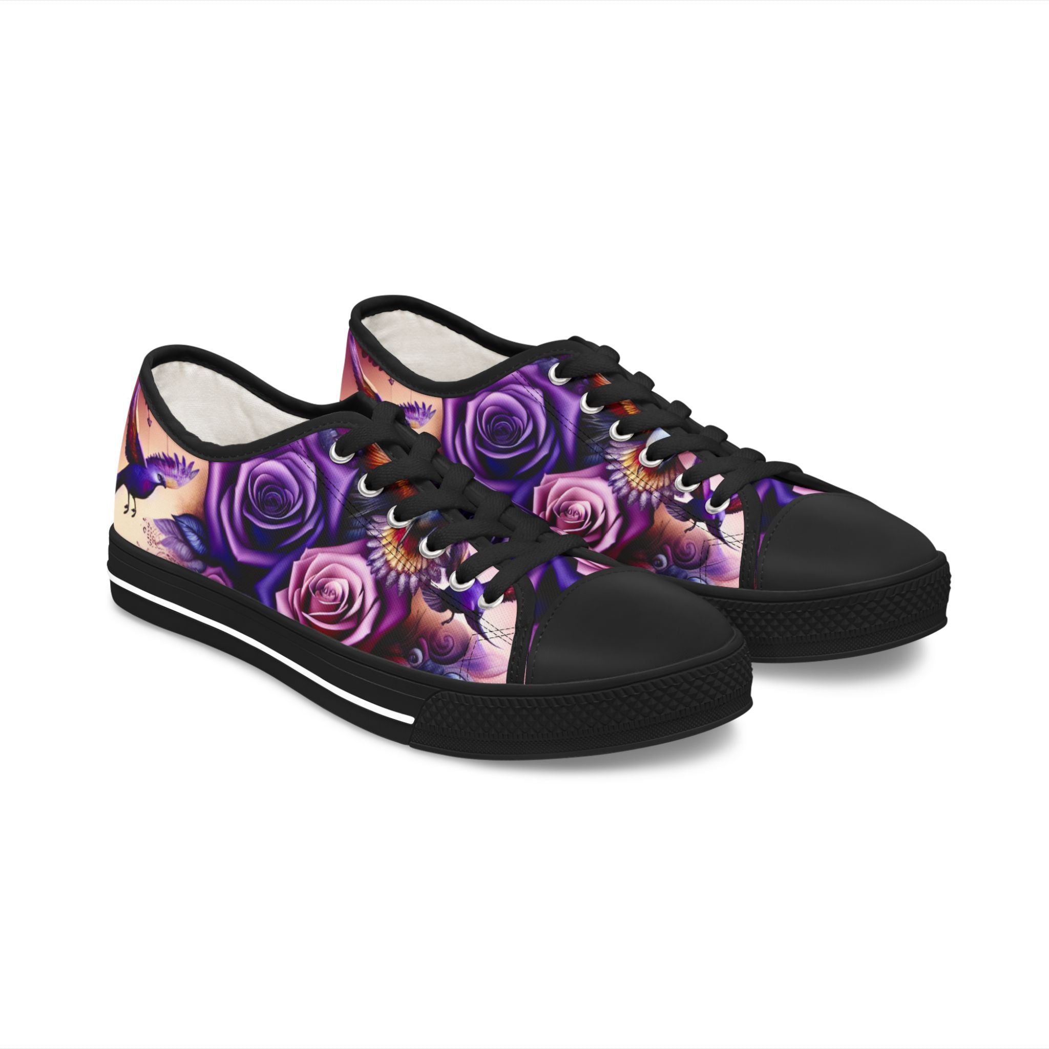 Low-top sneakers with purple full-wrap floral print, pleather toe and white EVA sole — alternate view