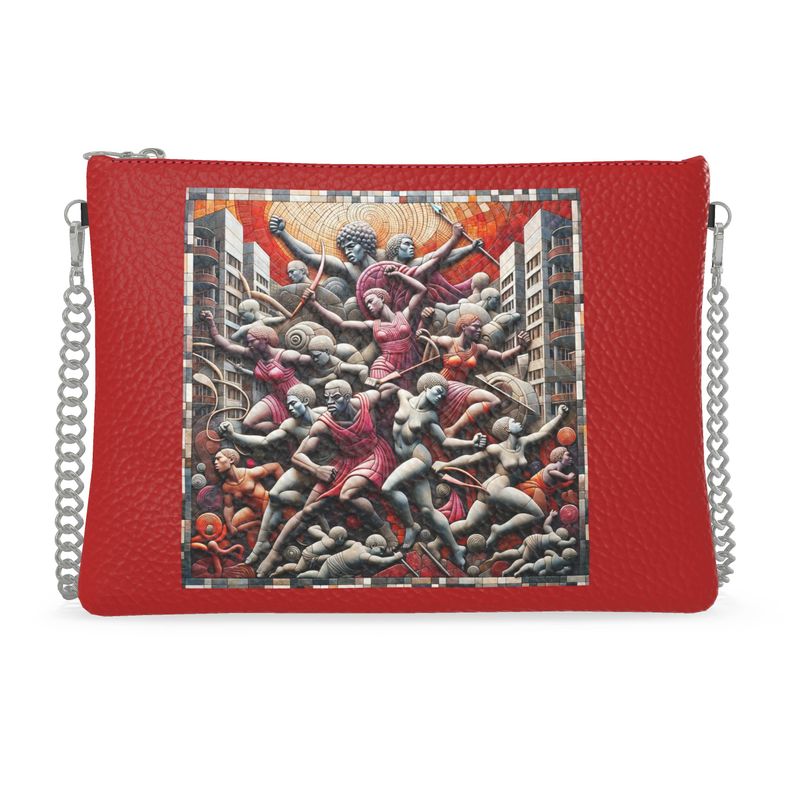 Rich and Rich Greek Mythology Red Women's Leather Crossbody Bag with Chain Strap