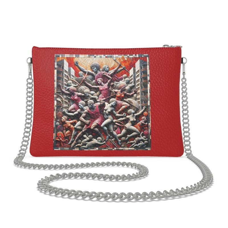 Rich and Rich Greek Mythology Red Women's Leather Crossbody Bag with Chain Strap