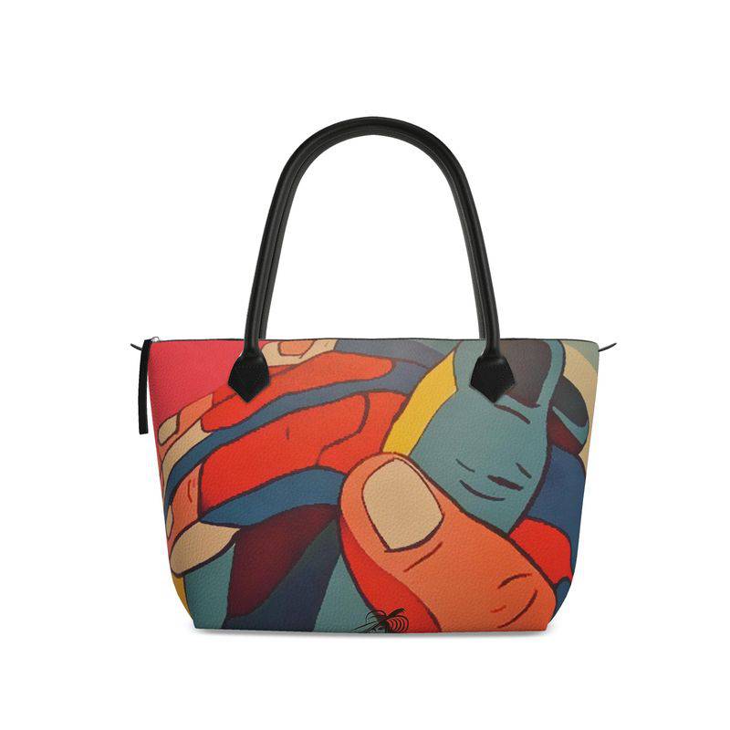 R&RH Women's Joining Hands of Peace zip-top handbag in buttery smooth Nappa leather
