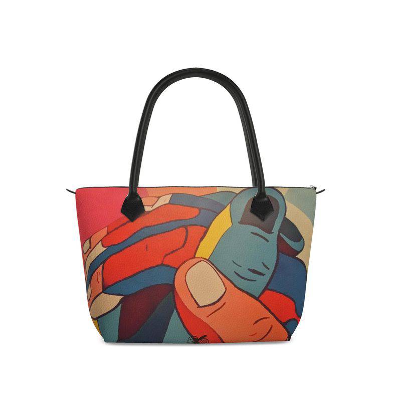 R&RH Women's Joining Hands of Peace zip-top handbag in buttery smooth Nappa leather