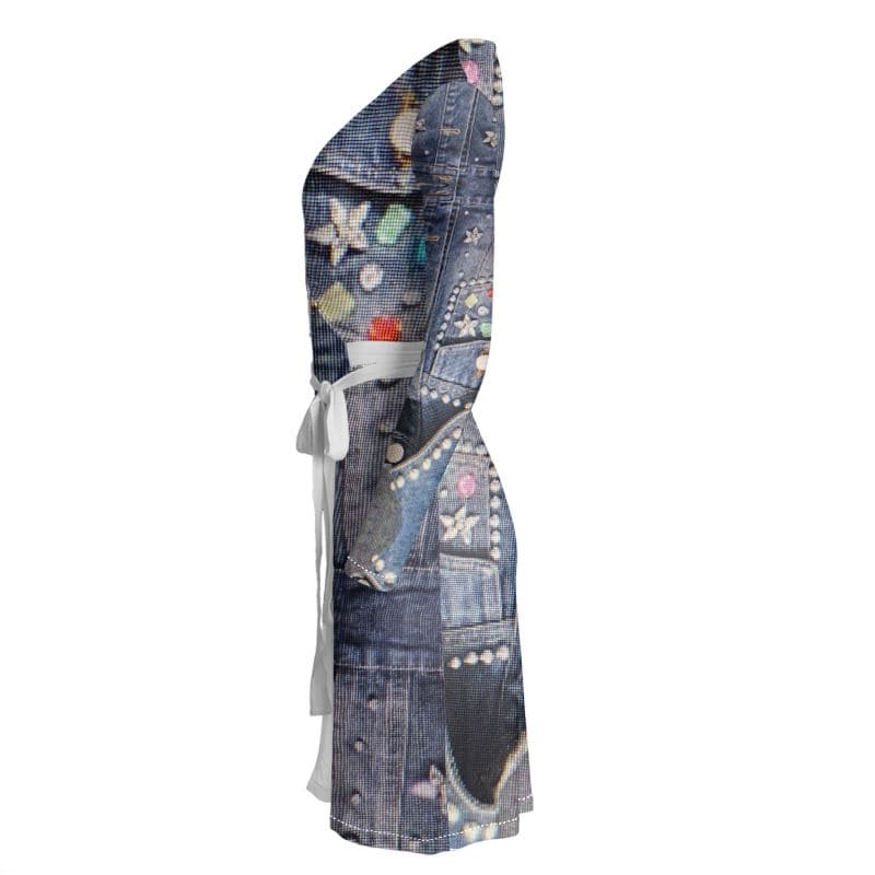 Rich and Rich Jean Look Wrap Dress in denim style on mannequin
