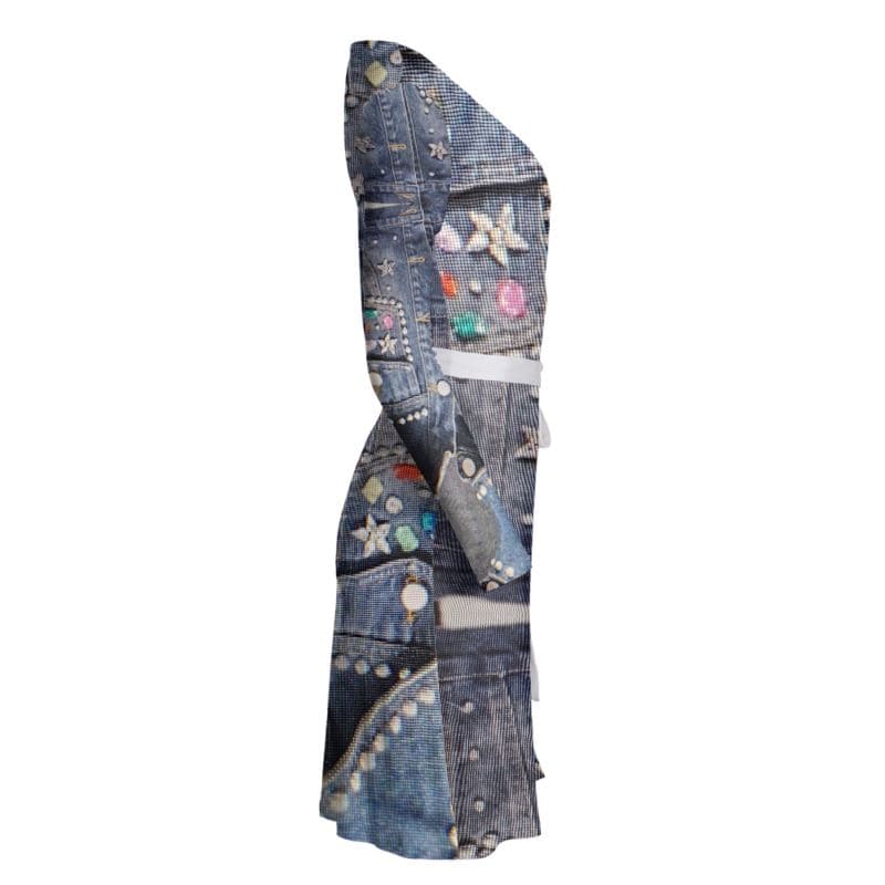 Rich and Rich Jean Look Wrap Dress in denim style on mannequin