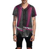 Gray and magenta mesh baseball jersey with musical notes all-over print and full-button front — alternate view