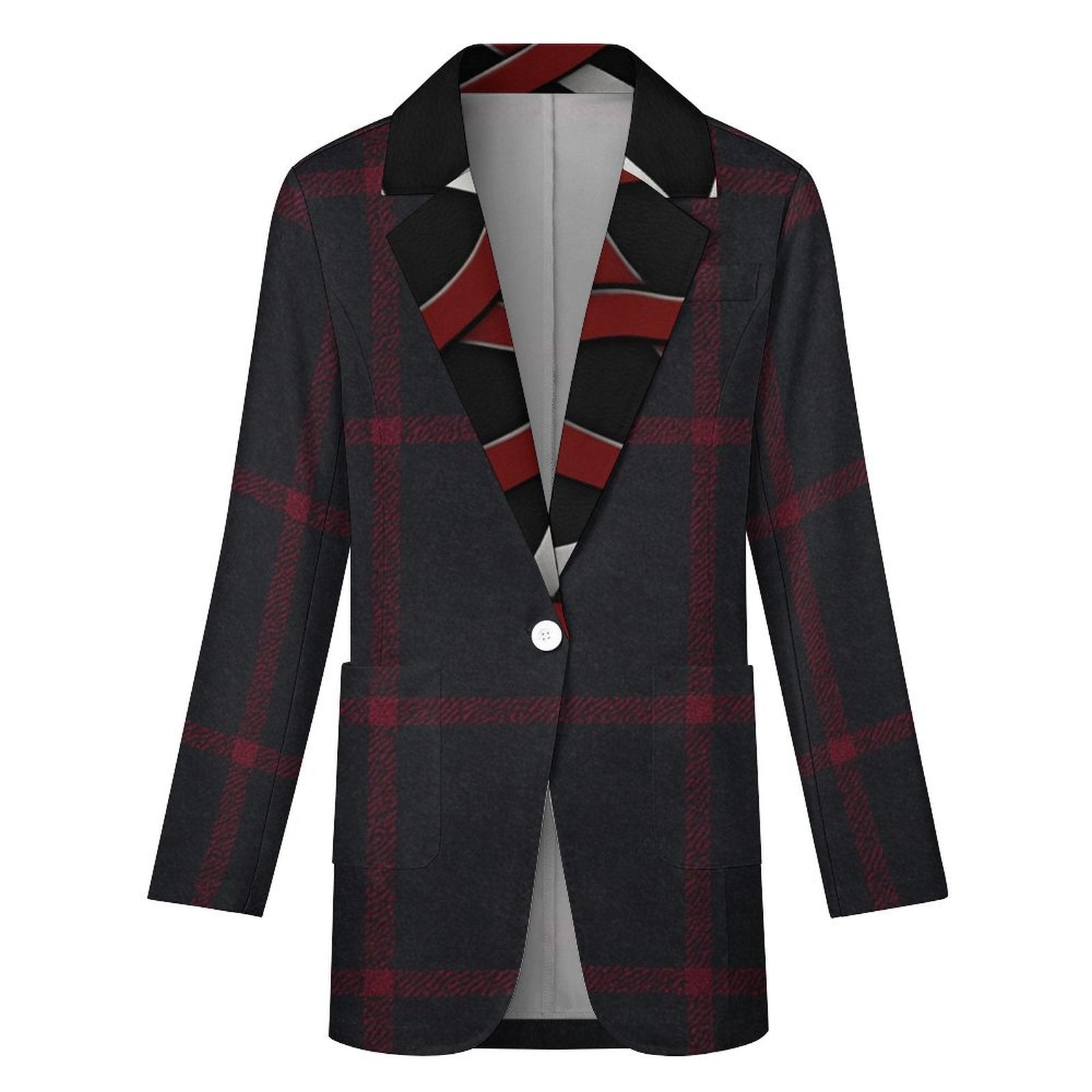 Rich and Rich Women's Red Gray Casual Blazer with flat lapel collar and pockets