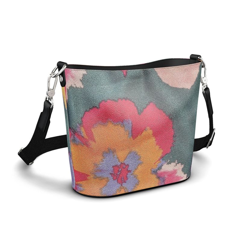 R&RH Flowery Abstract Penzance Large Leather Bucket Tote