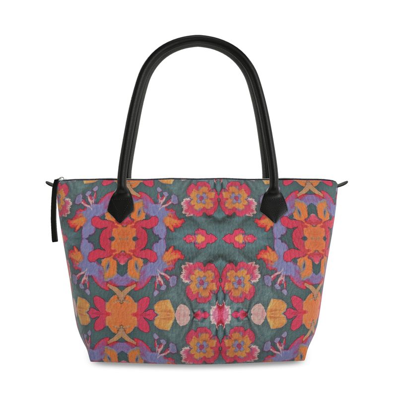 R&RH Flowery Abstract Zip Top Handbag