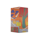 Orange abstract three-panel folding screen on strong canvas with concertina fold and nickel rivets — alternate view