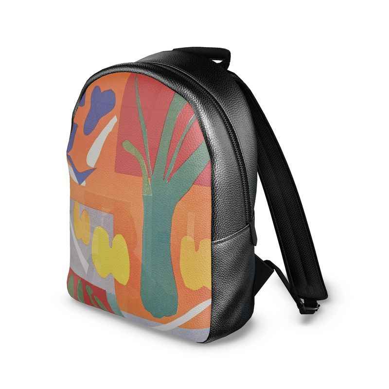 Orange abstract Colville Nappa leather women's backpack, 10.6 x 15.4 x 7.1 inches, adjustable straps — product detail