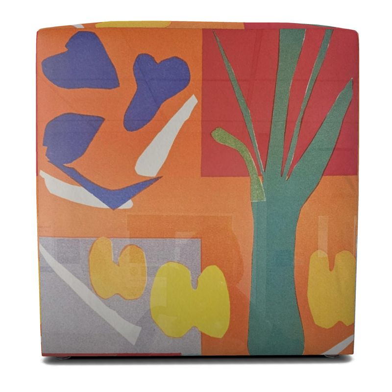Rich and Rich Orange Abstract Designer Square Pouffe with vibrant velour fabric