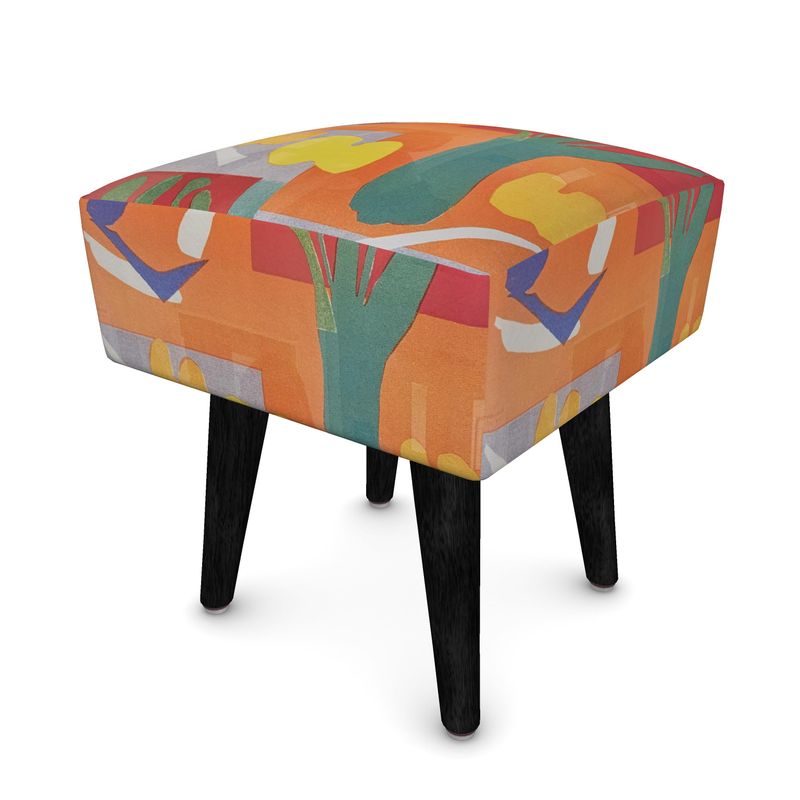 Handmade designer footstool in lush ChiChi Velour fabric with round shape