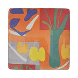 Square footstool in orange abstract ChiChi velour with low-profile square shape — alternate view
