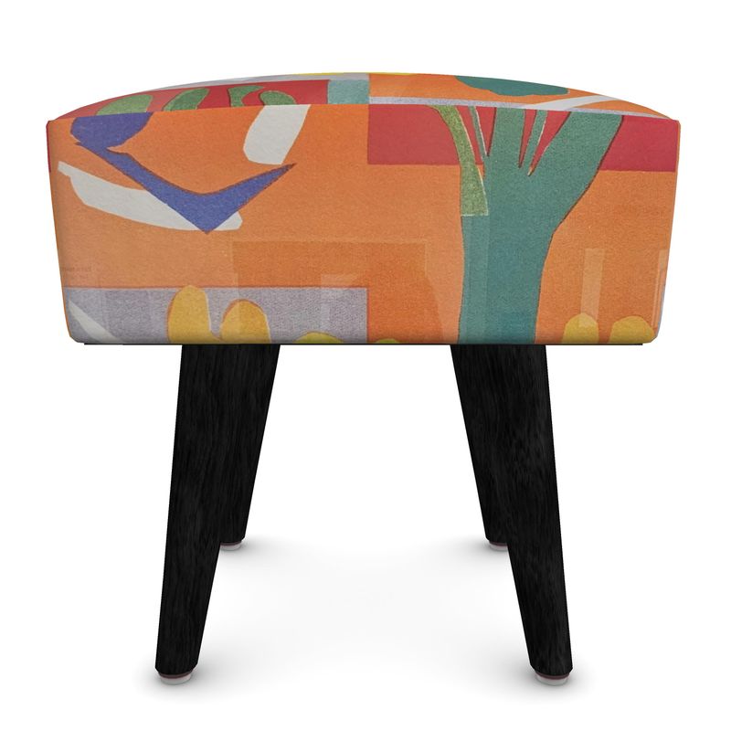 Handmade designer footstool in lush ChiChi Velour fabric with round shape