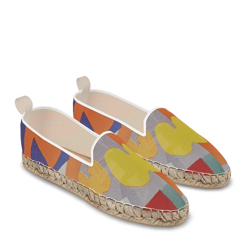 Handmade loafer espadrilles with natural jute sole and printed canvas upper