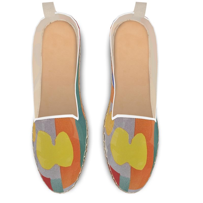 Handmade loafer espadrilles with natural jute sole and printed canvas upper