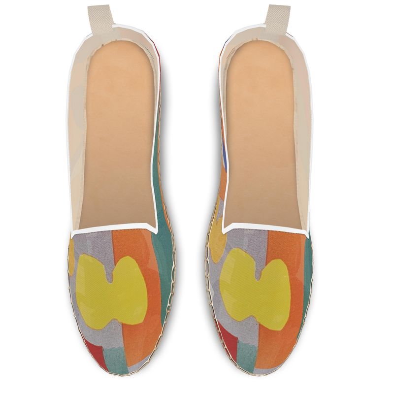 Handmade loafer espadrilles with natural jute sole and printed canvas upper