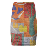 High-waisted orange floral pencil skirt with centre back seam and a 7-inch rear slit in a fitted silhouette