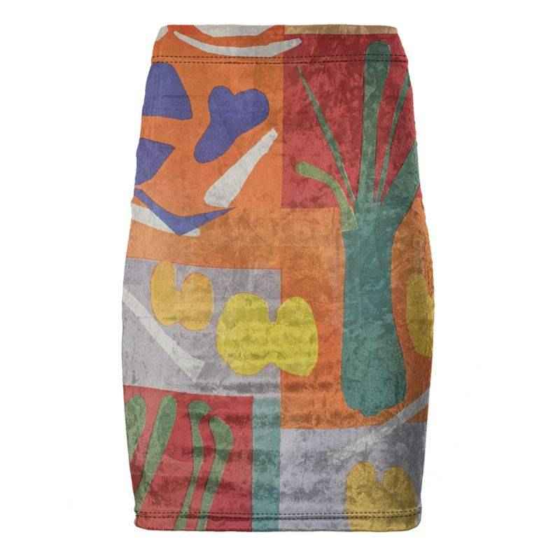 High-waisted orange floral pencil skirt with centre back seam and a 7-inch rear slit in a fitted silhouette