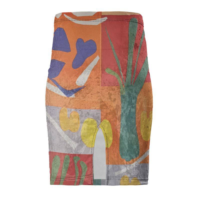 R&RH Orange Flower Pencil Skirt with high waist and rear slit in vibrant orange floral design