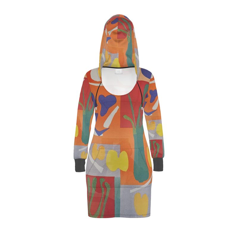 Rich and Rich Orange Abstract Women's Hoodie Dress featuring full sleeves and kangaroo pocket