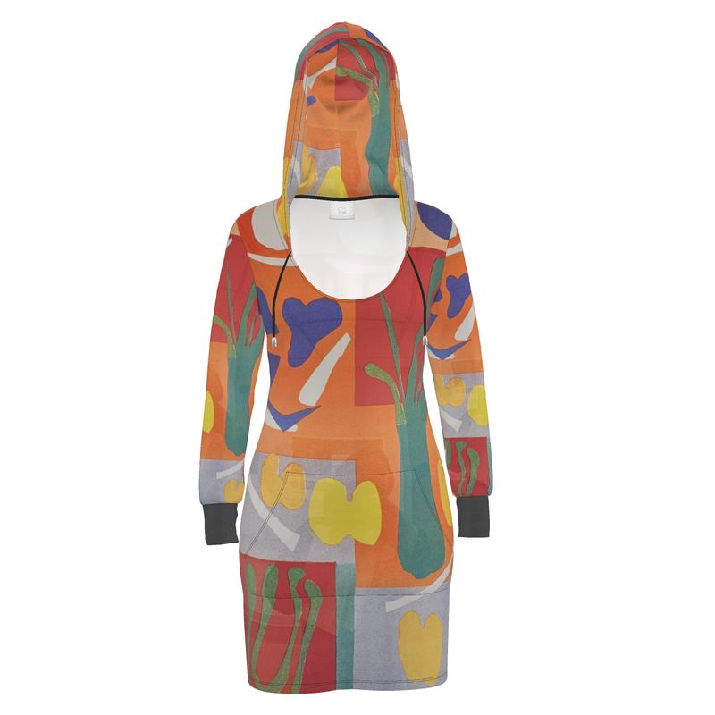 Rich and Rich Orange Abstract Women's Hoodie Dress featuring full sleeves and kangaroo pocket