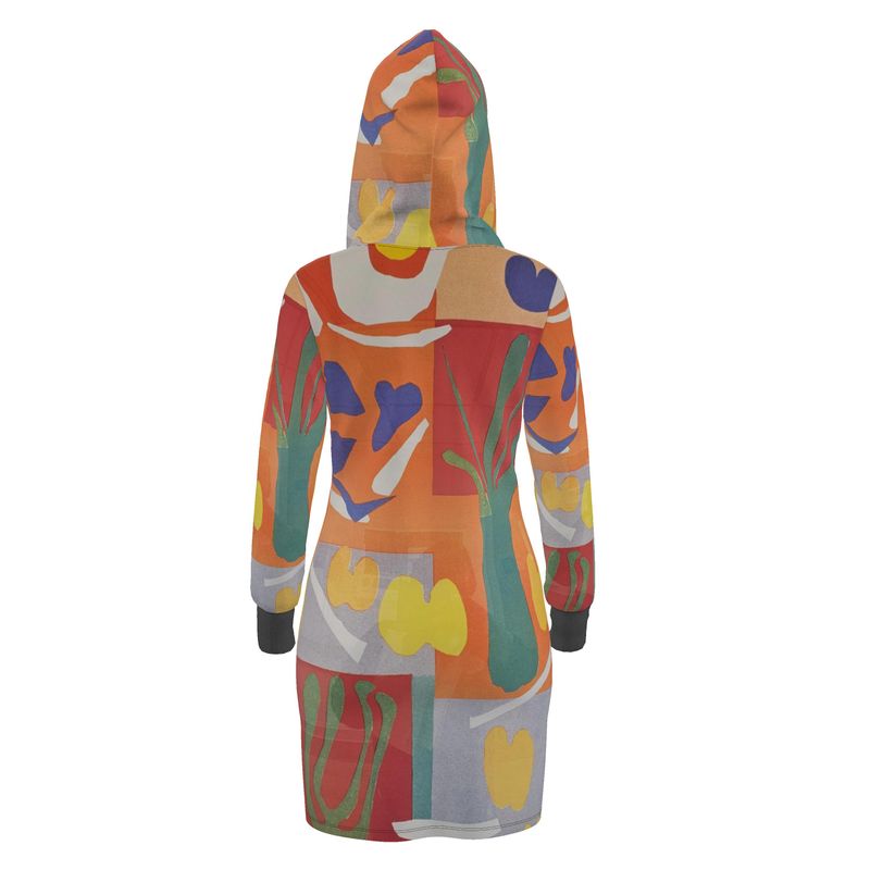 Rich and Rich Orange Abstract Women's Hoodie Dress featuring full sleeves and kangaroo pocket