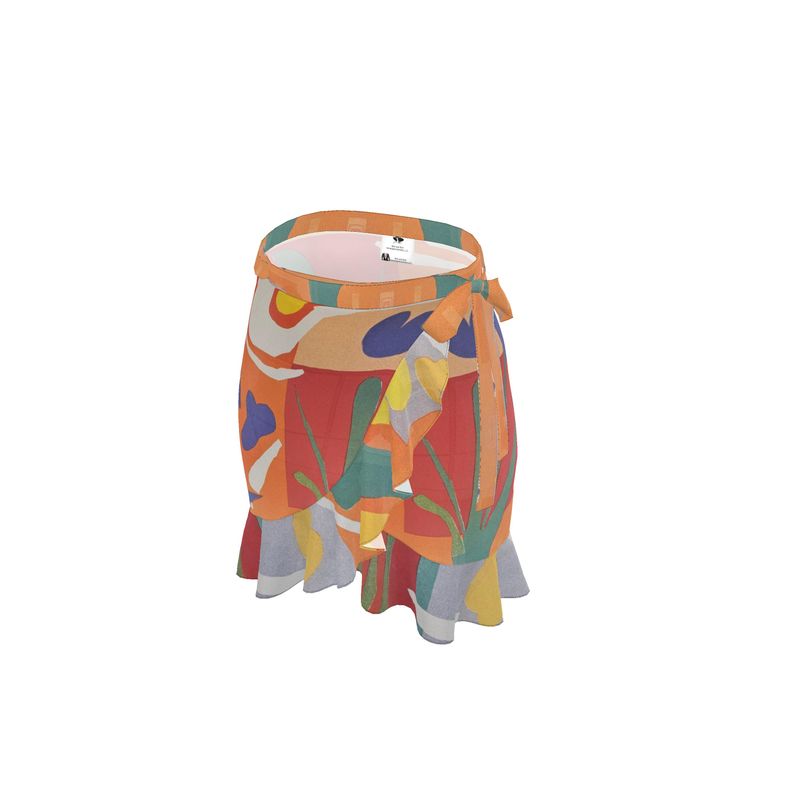 R&RH Orange Abstract Designer Flounce Skirt with vibrant orange and abstract pattern