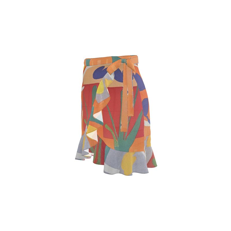 R&RH Orange Abstract Designer Flounce Skirt with vibrant orange and abstract pattern