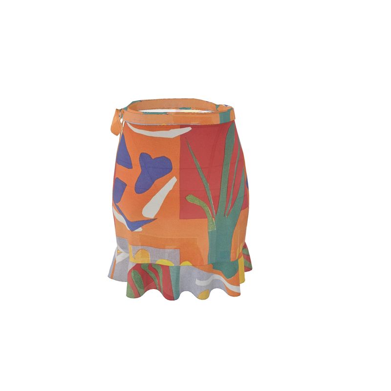 R&RH Orange Abstract Designer Flounce Skirt with vibrant orange and abstract pattern