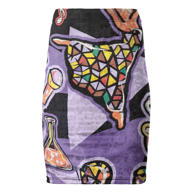 Rich and Rich Purple Abstract Women's Pencil Skirt displayed on a mannequin