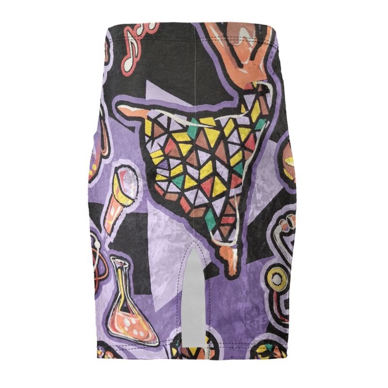 Rich and Rich Purple Abstract Women's Pencil Skirt displayed on a mannequin