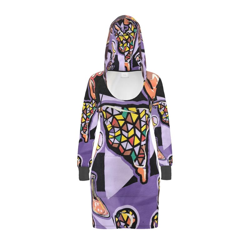 Rich and Rich Purple Abstract Women's Hoodie Dress with kangaroo pocket and hood