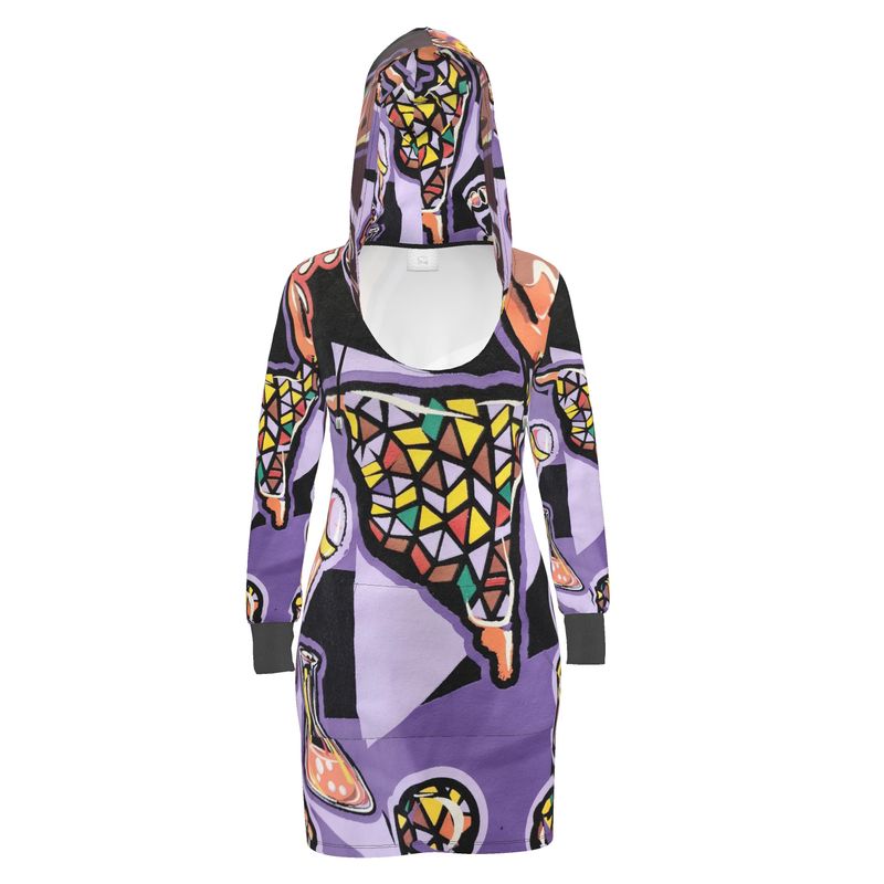 Rich and Rich Purple Abstract Women's Hoodie Dress with kangaroo pocket and hood
