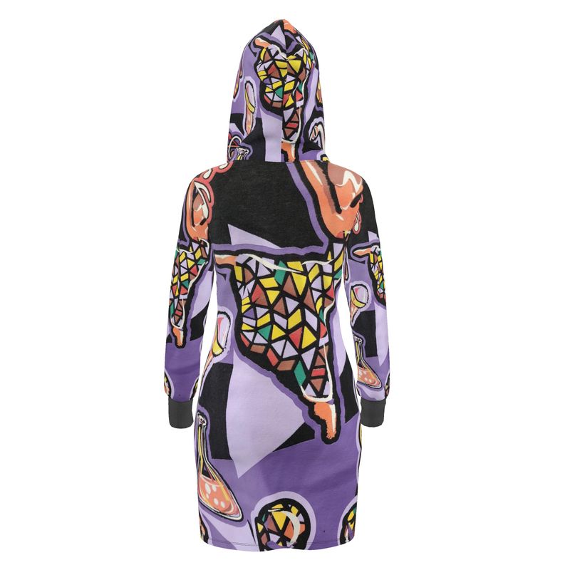 Rich and Rich Purple Abstract Women's Hoodie Dress with kangaroo pocket and hood