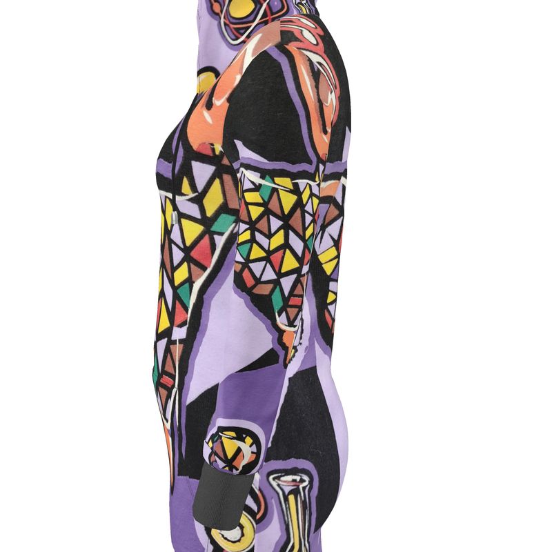 Rich and Rich Purple Abstract Women's Hoodie Dress with kangaroo pocket and hood