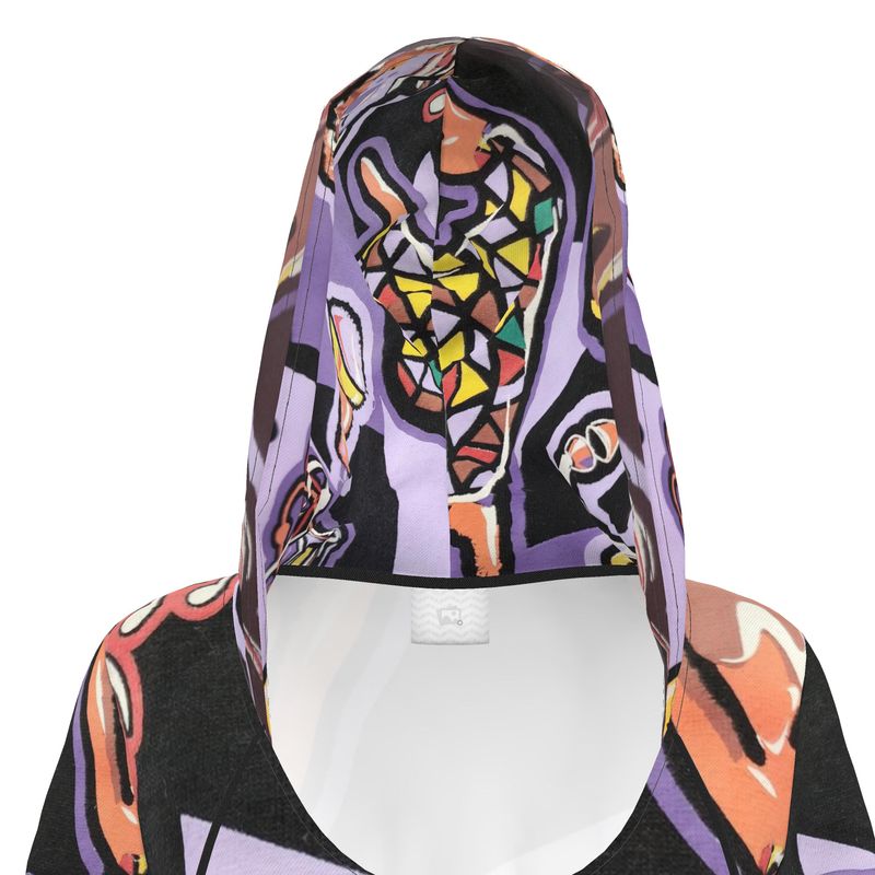 Rich and Rich Purple Abstract Women's Hoodie Dress with kangaroo pocket and hood