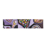 Lightweight purple abstract scarf wrap with single-sided print and hemmed edges