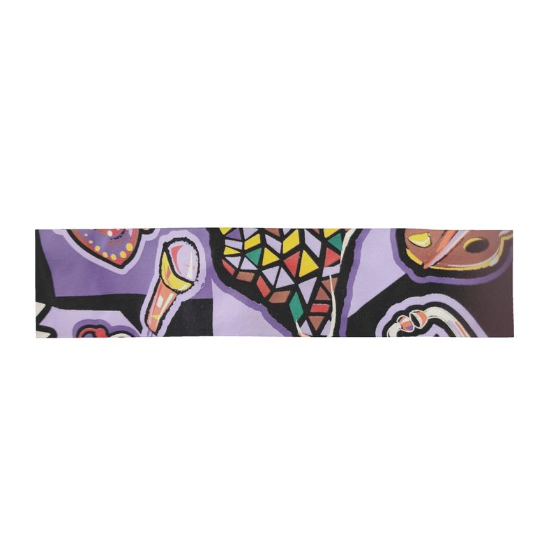 Purple abstract patterned women's scarf wrap or shawl draped elegantly