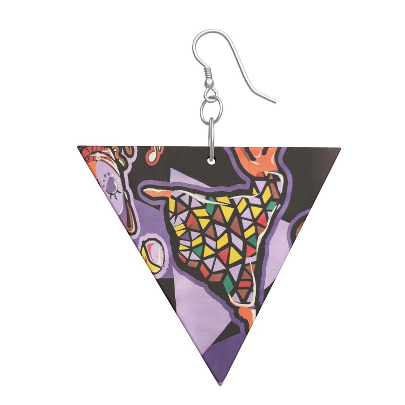Rich and Rich Purple Love Abstract Artwork Woman's Wooden Earrings: Geometric Shape Triangle