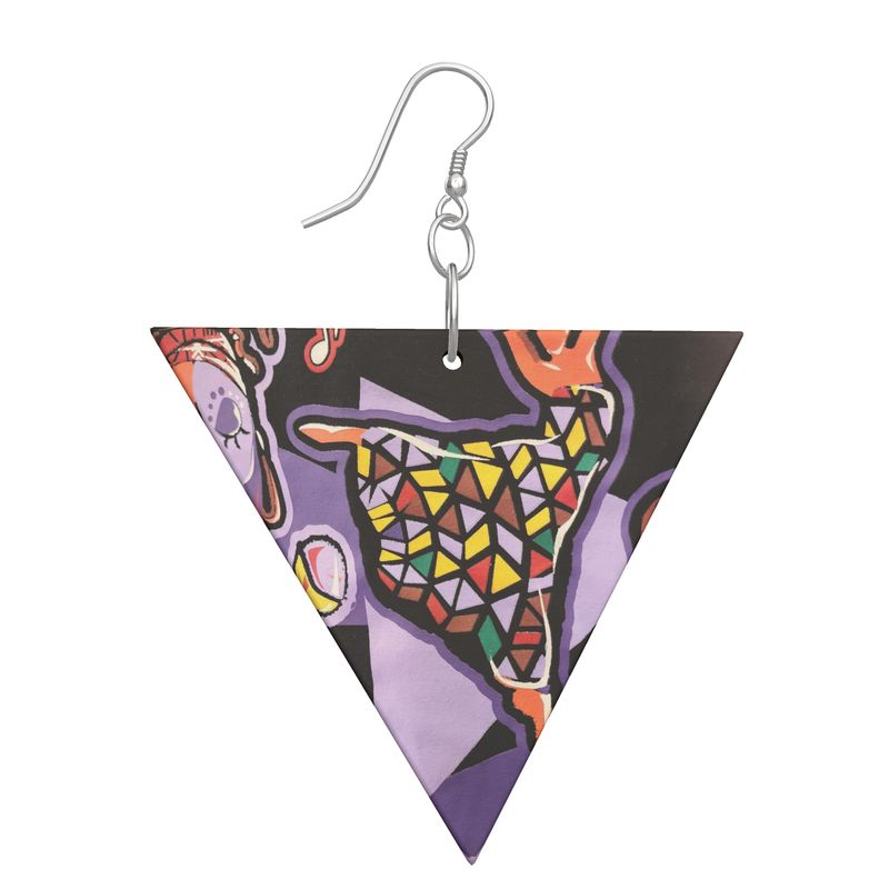 Rich and Rich Purple Love Abstract Artwork Woman's Wooden Earrings: Geometric Shape Triangle