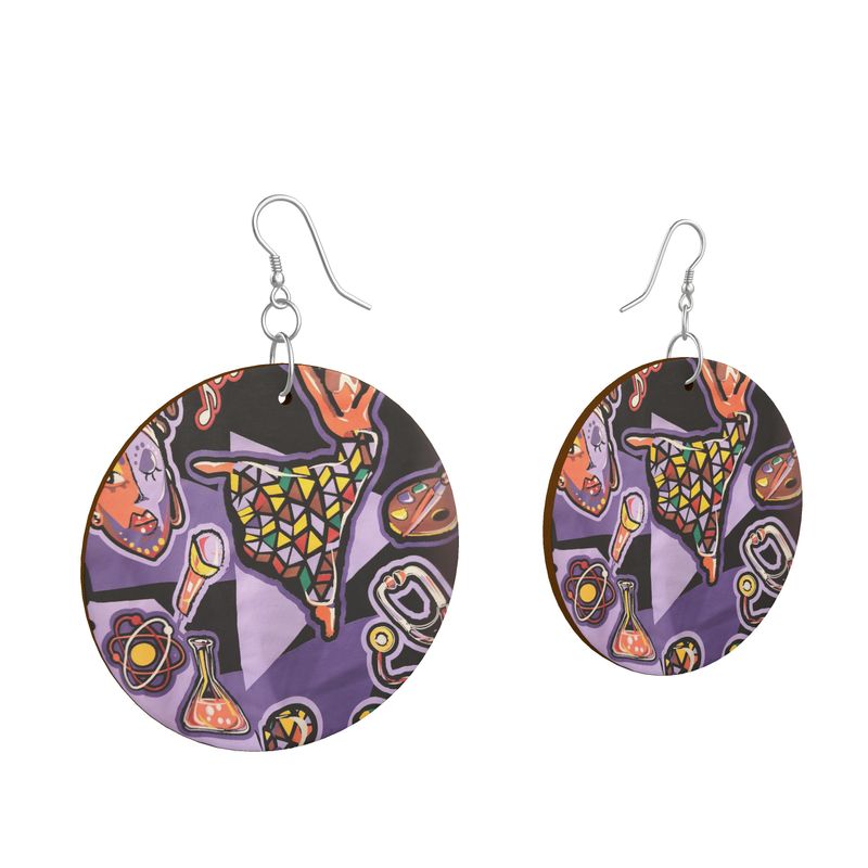 Rich and Rich Purple Love Abstract Artwork Woman's Wooden Earrings: Organic Shape