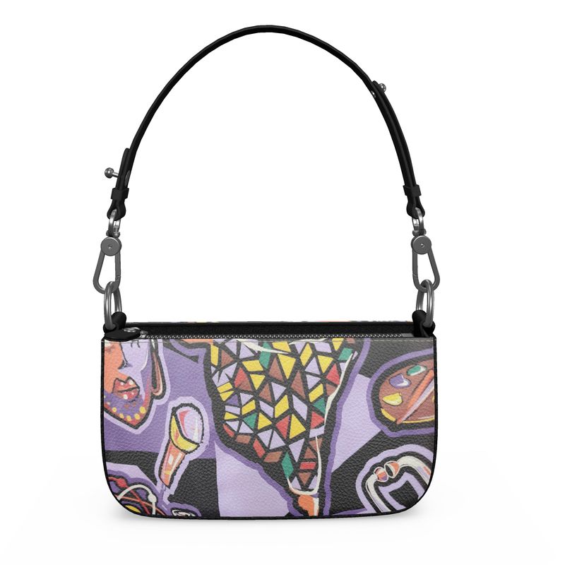 Rich and Rich Purple Love Abstract Artwork Woman's Zip Box Bag in quality leather with detachable straps