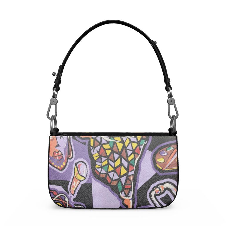 Rich and Rich Purple Love Abstract Artwork Woman's Zip Box Bag in quality leather with detachable straps