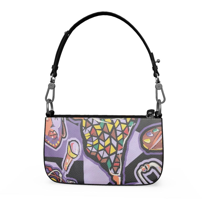 Rich and Rich Purple Love Abstract Artwork Woman's Zip Box Bag in quality leather with detachable straps