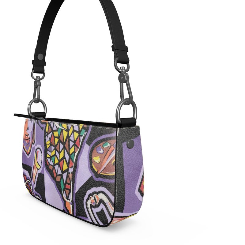 Rich and Rich Purple Love Abstract Artwork Woman's Zip Box Bag in quality leather with detachable straps