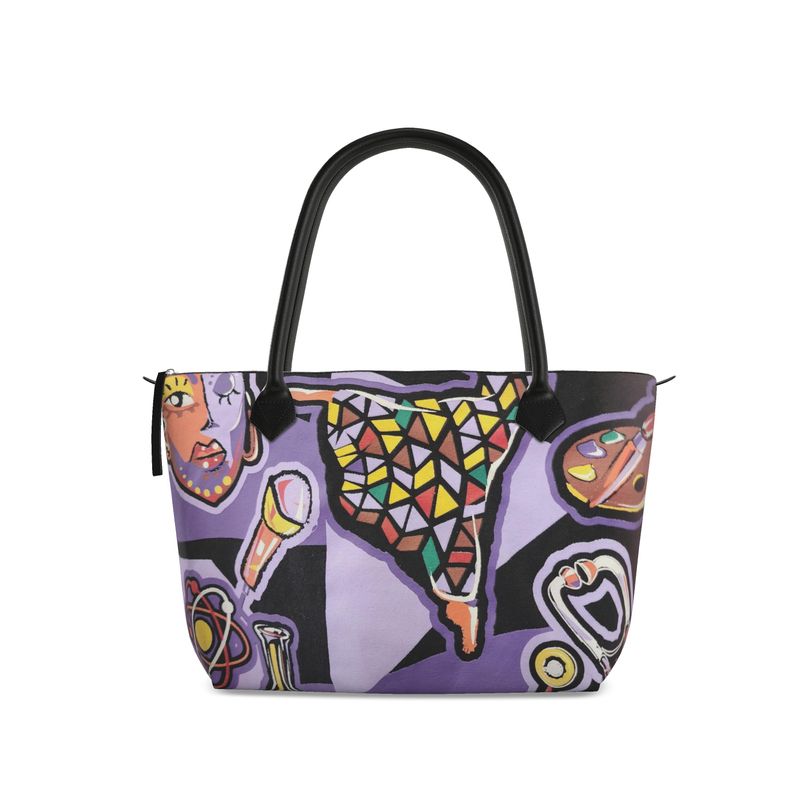 Rich and Rich Purple Love Abstract Artwork Woman's Zip Top Handbag with leather handles