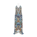 R&RH Marble Earthtone Halterneck Backless Dress in warm natural hues